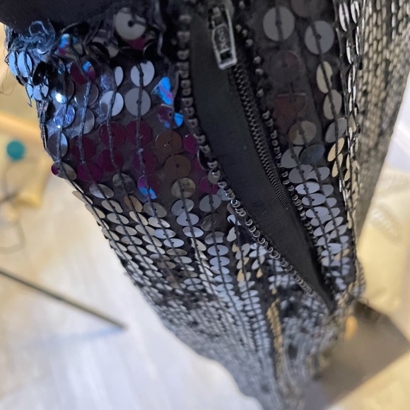 Black Pure Silk & Sequined Maxi Straight Lined Skirt. Sz M. Like New - Picture 6 of 10